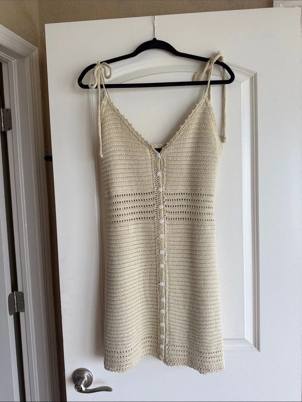 Lulu's Cream Crochet Button-Front Mini Dress - Picture 1 of 3